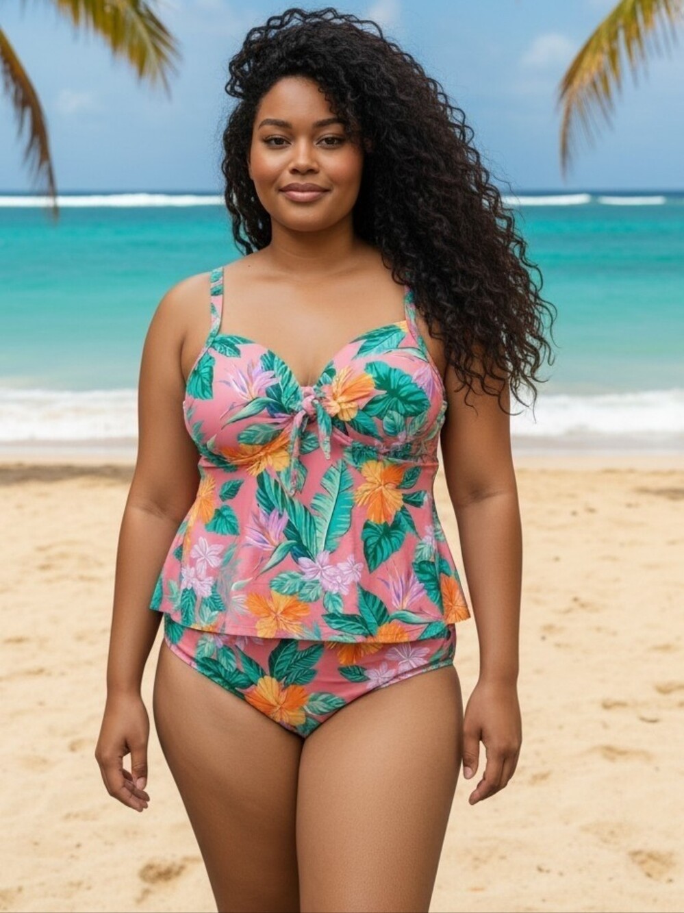 Stylish Swimwear 2pc Tropical Tankini